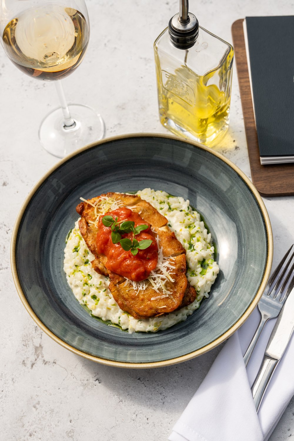 Spiced chicken breast with risotto